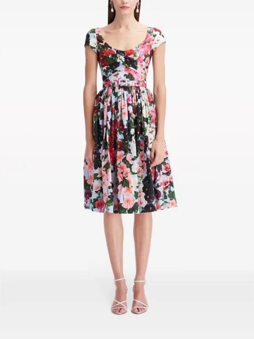 $2190 NEW OSCAR DE LA RENTA HOLLYHOCK PINK BLUE DAY DRESS US 8 M - Picture 2 of 10